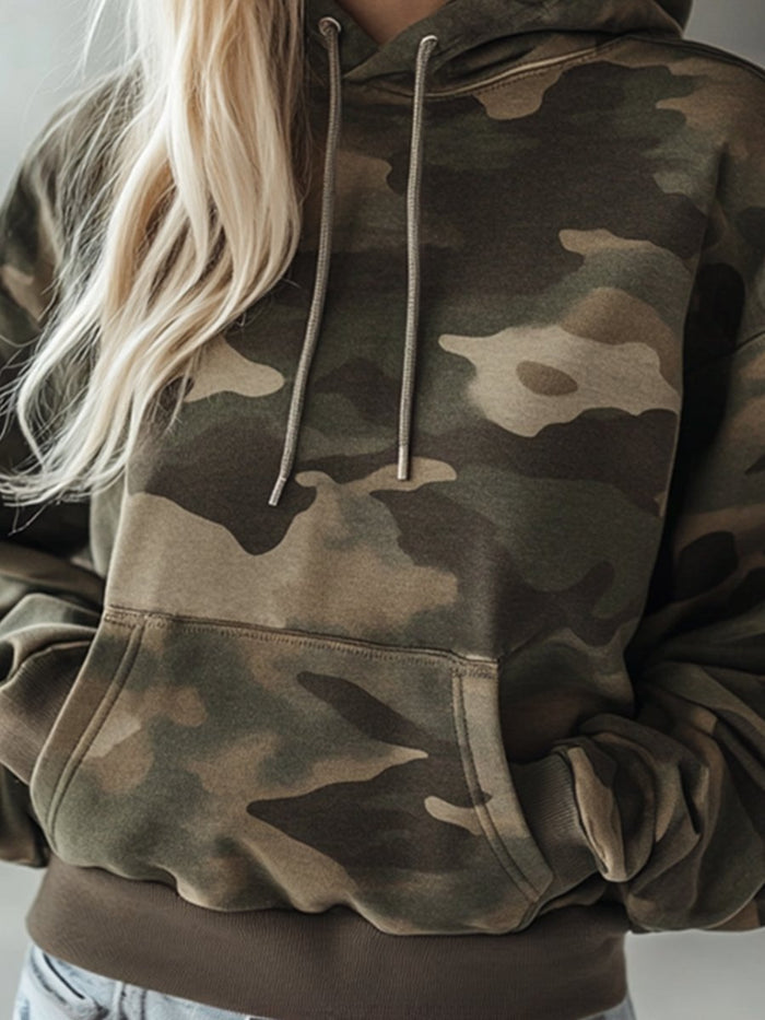 【24-hour shipping out】Vintage Casual Pocket Hooded Camouflage Sweatshirt  - By Qivii