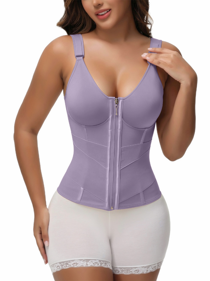 Adjustable Strap High Compression Zipper Bustier Shaper Vest  - By Qivii