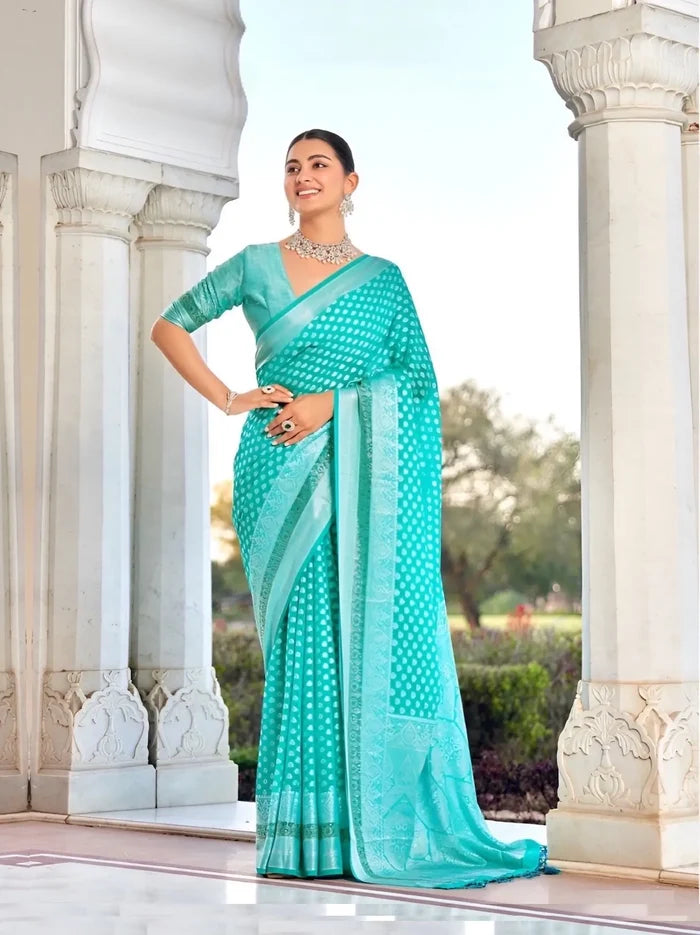 Aqua Blue Georgette Weaving Saree