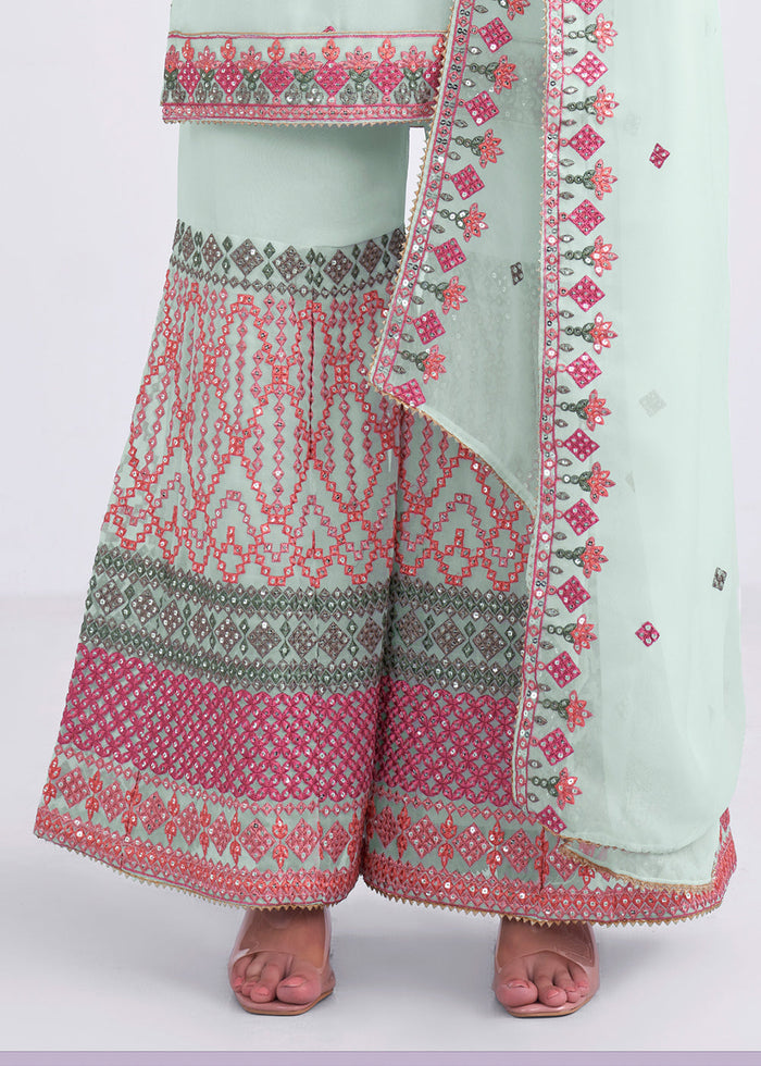 Arctic Blue Designer Georgette Embroidered Suit - qivii