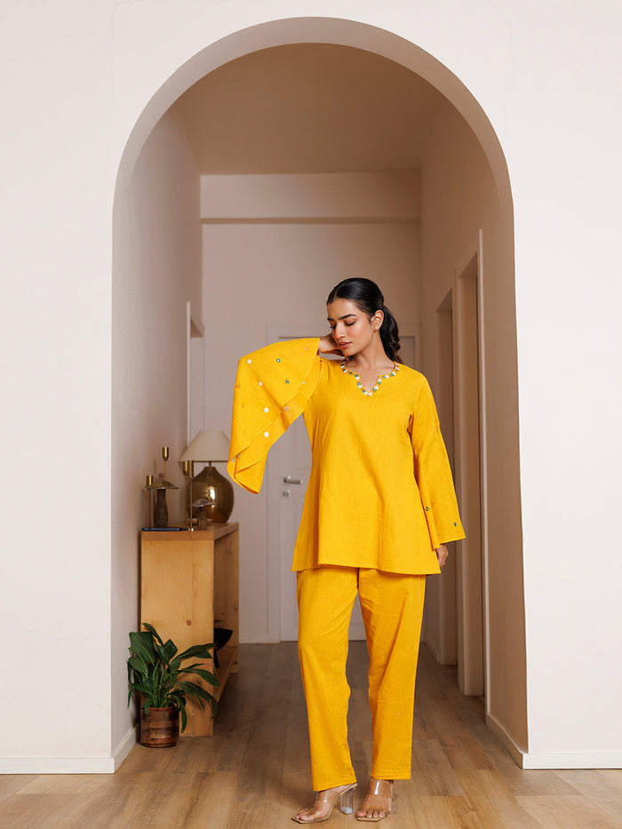 Azalea Yellow Embroidered Co- Ord Set