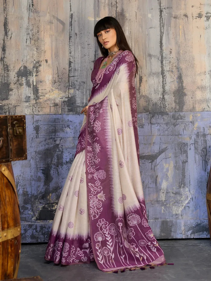 Beige-Mauve Handloom Cotton Saree