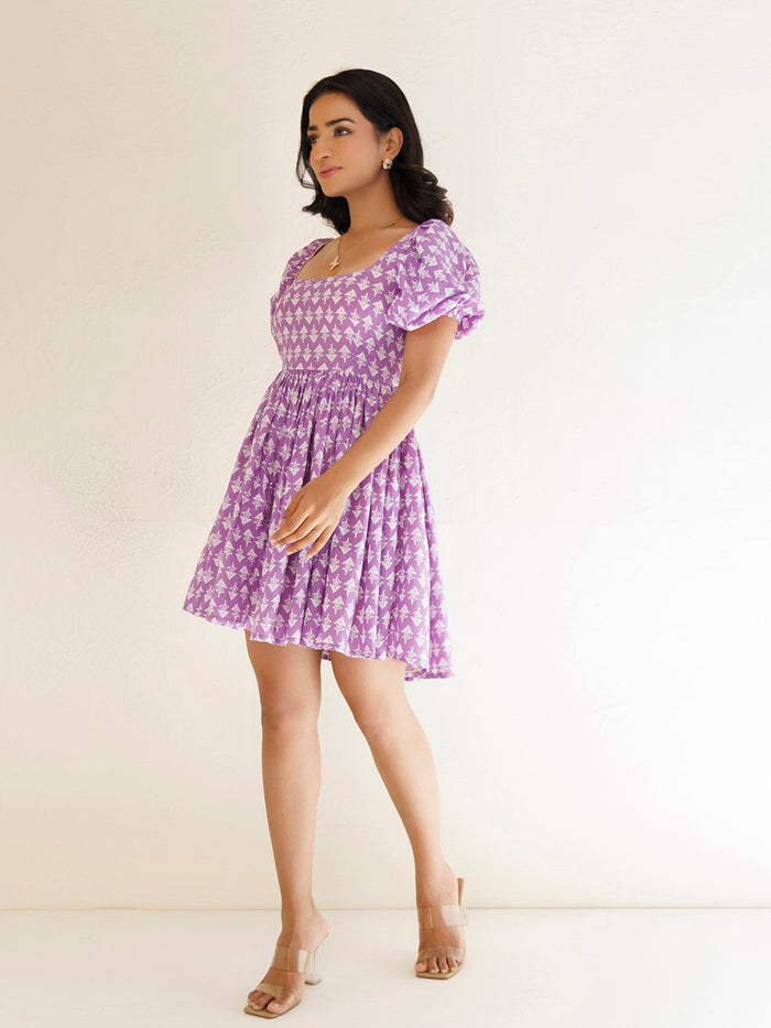 Bellflower Purple Cotton Printed Dress