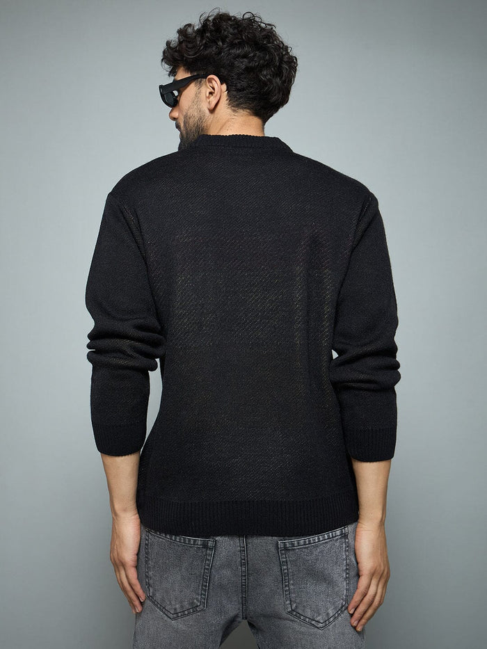 Black Anime Graphic Knitted Sweater