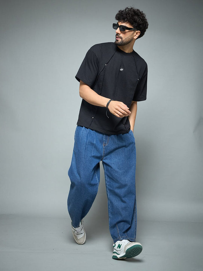 Black Faux Flat Look Cut and Sew Tshirt