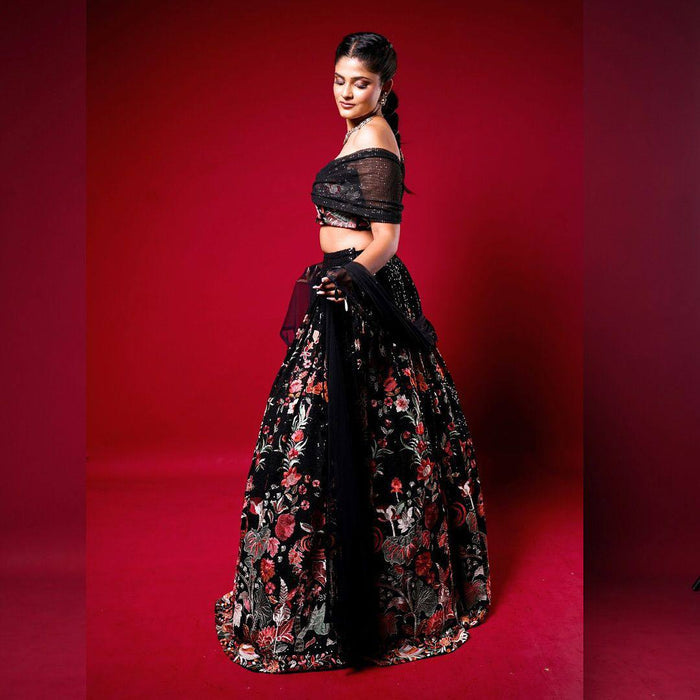 Black Foux Gorgette thread with Sequnce Lehenga Choli - INSPIRED | Ready To Wear - qivii