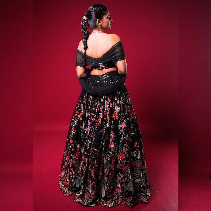 Black Foux Gorgette thread with Sequnce Lehenga Choli - INSPIRED | Ready To Wear - qivii