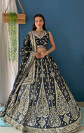BLACK JALPARI SILK WITH EMBROIDERY SEQUENCE ZARI DESIGN WORK - INSPIRED | Ready To Wear - qivii
