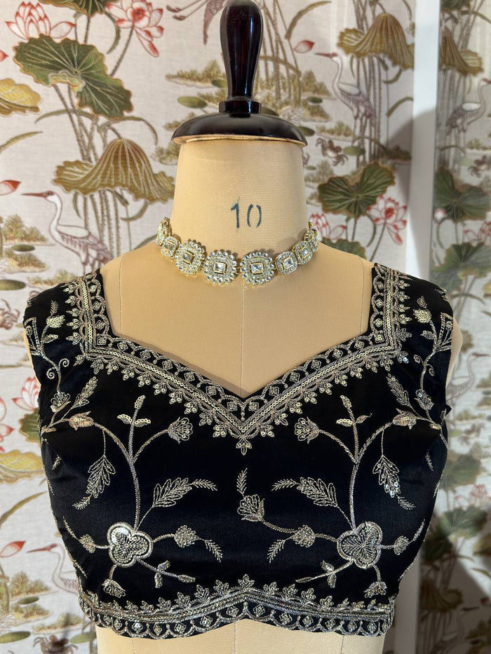 BLACK JALPARI SILK WITH EMBROIDERY SEQUENCE ZARI DESIGN WORK - INSPIRED | Ready To Wear - qivii