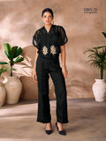 BLACK ORGANZA HANDWORK CO-ORD SET - qivii
