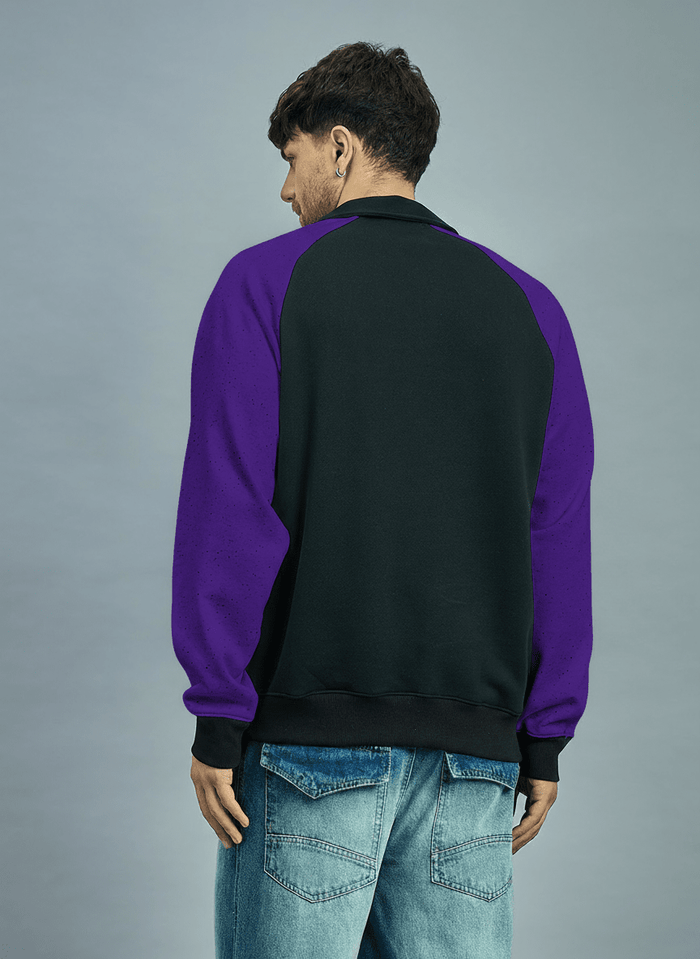 Black & Purple Raglan Polo Sweatshirt