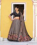 Black Tasar Silk Printed Lehenga Choli