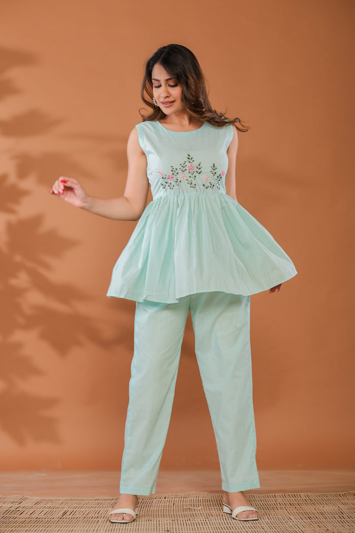 Blue Bell Cotton Embroidered Co- Ord Set