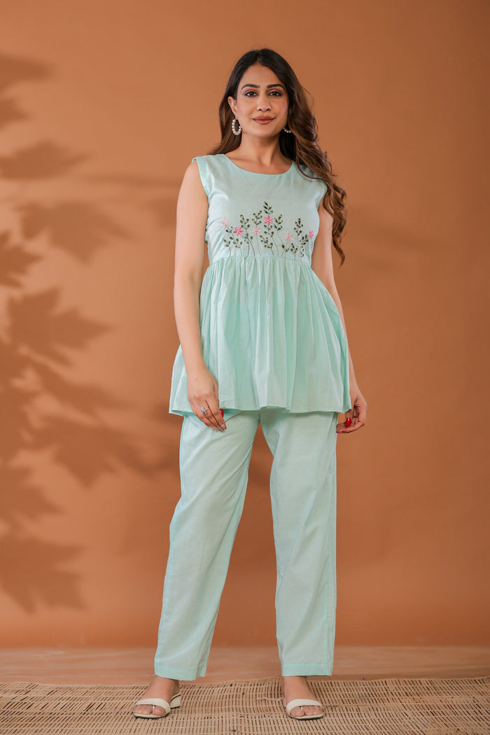Blue Bell Cotton Embroidered Co- Ord Set