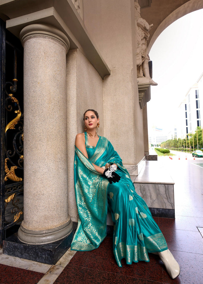 Blue Satin Mungha Silk Saree with Zari Weaving Border & Designer Pallu