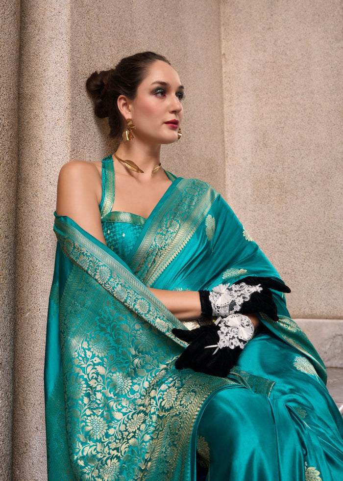 Blue Satin Mungha Silk saree with Zari Weaving Border and Designer Pallu