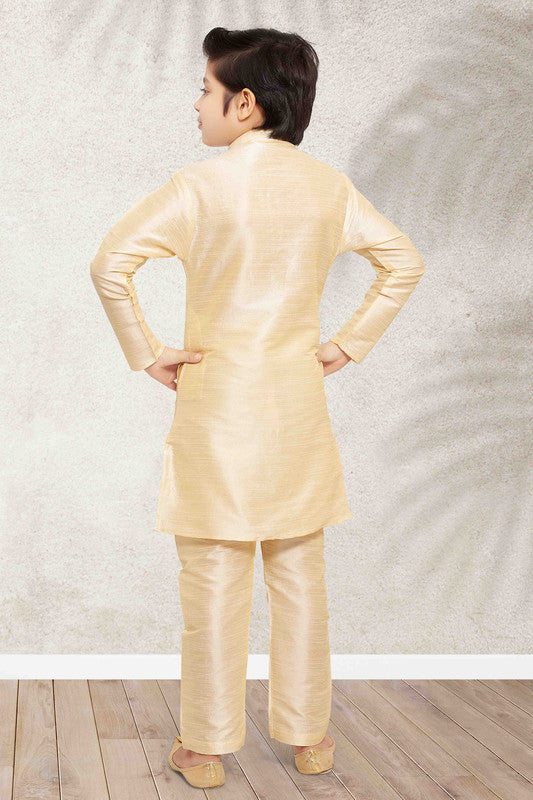 Boy's Gold Art Banarasi Silk Solid Kurta Set