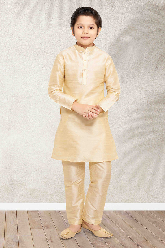 Boy's Gold Art Banarasi Silk Solid Kurta Set