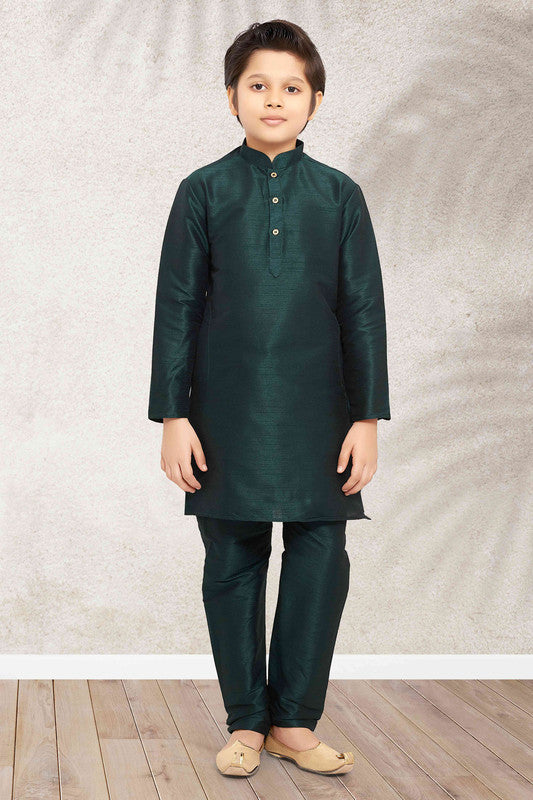 Boy's Green Art Banarasi Silk Solid Kurta Set