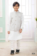 Boy's Grey Art Silk Embroidery Jacket Set