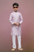Boy's Pink Cotton Thread Work Kurta Set