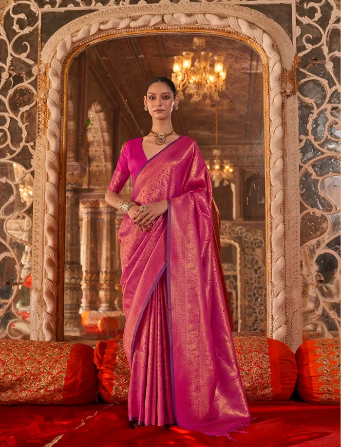 Burnt Pink Handloom Weaving Saree
