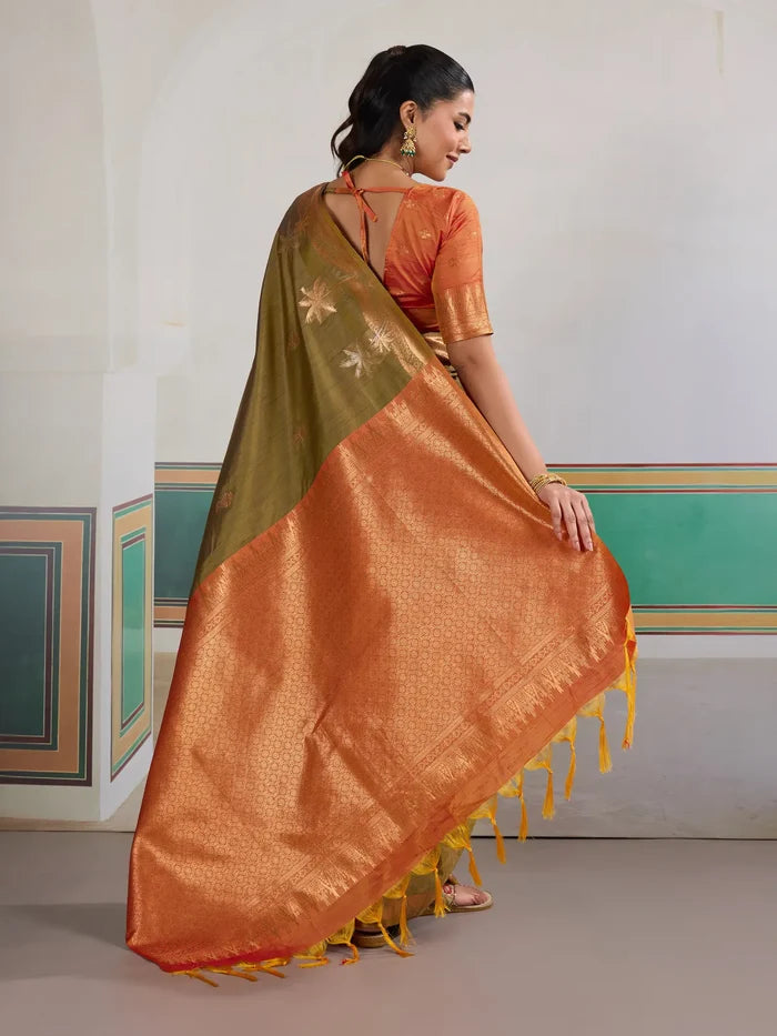 Cedar Brown Tussar Silk Weaving Work Saree