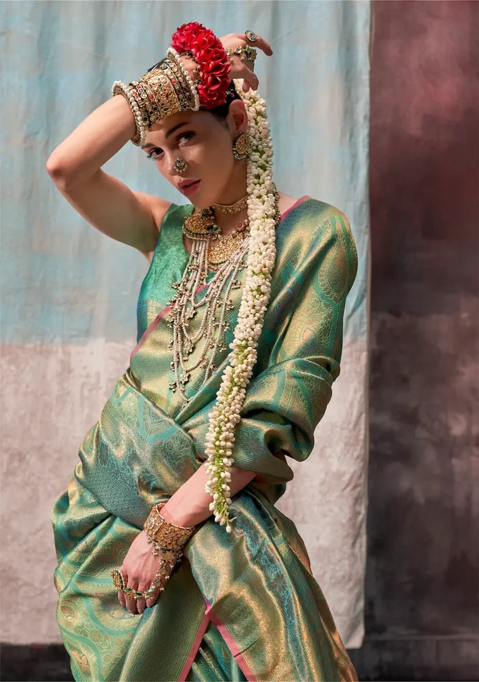 Clover Green Two Tone Silk Saree