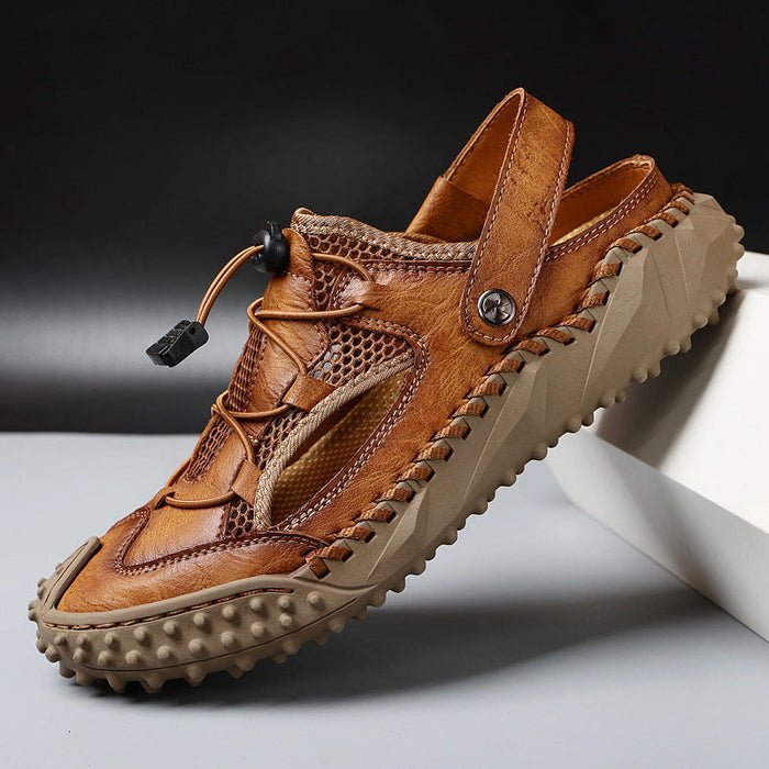 Coast Men’s Closed-Toe Breathable Sandals – Soft Leather & Mesh Adjustable Casual Beach Shoes (US7–12)