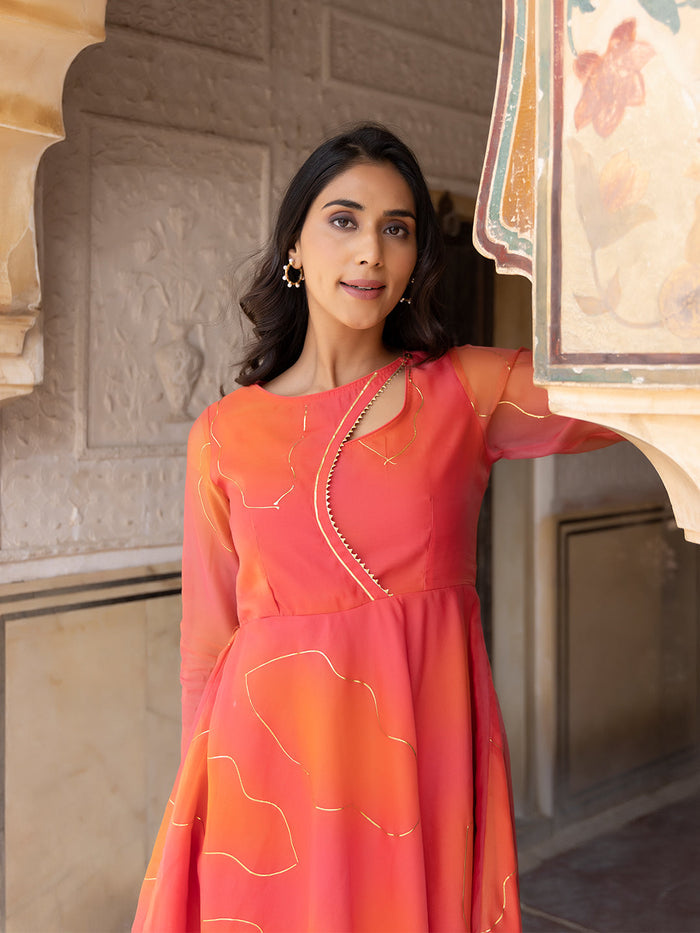 Coral Rose Peach-Orange Flade Kurta