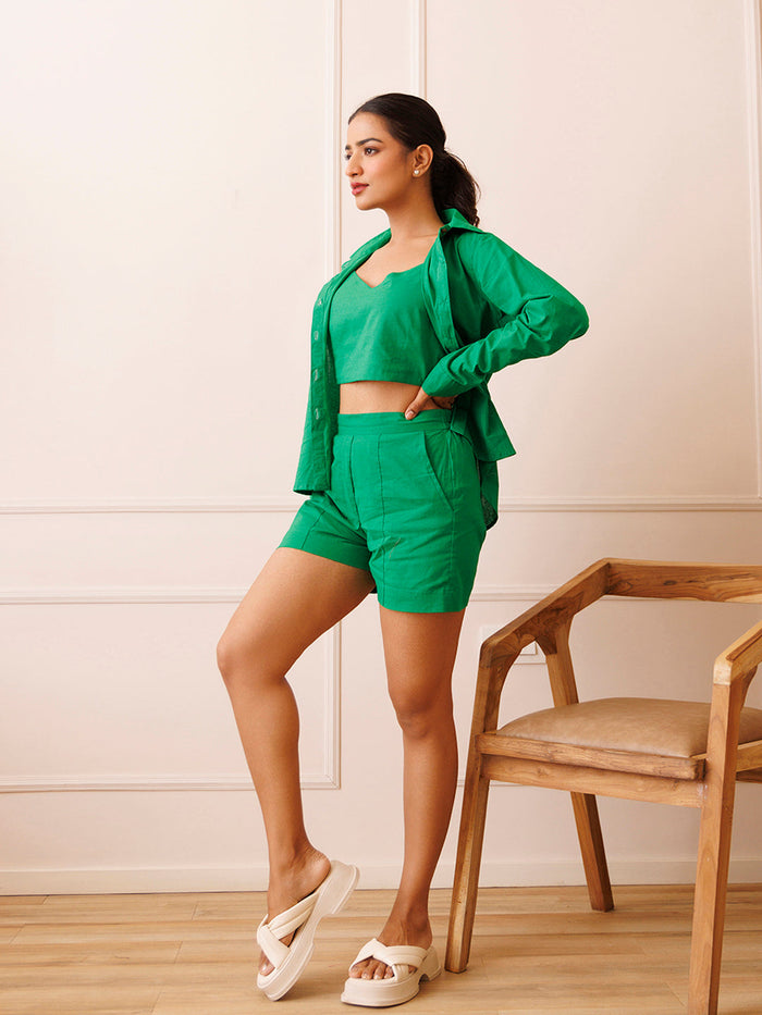 Cymbidium Orchid Green Cotton Co- Ord Set