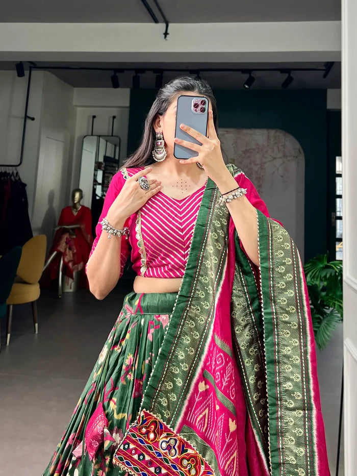 Dark Olive Navratri Lehenga Choli With Gamthi Work