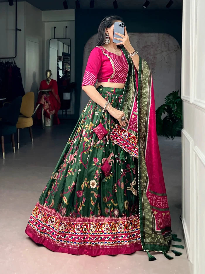 Dark Olive Navratri Lehenga Choli With Gamthi Work
