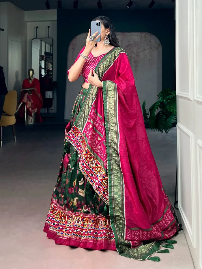Dark Olive Navratri Lehenga Choli With Gamthi Work