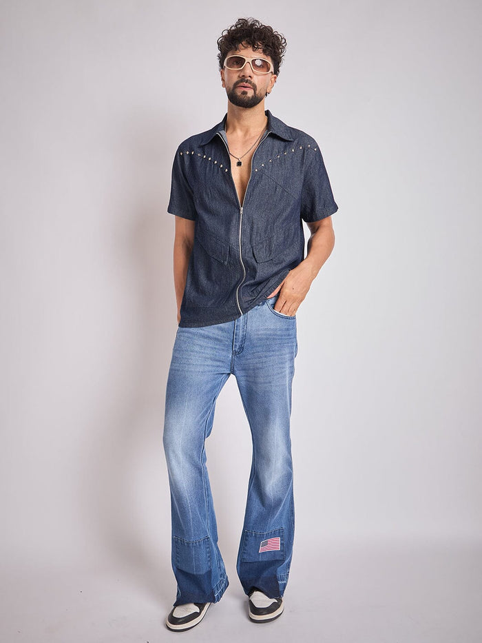 Dark Wash Studded Denim Shirt