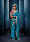 Deep Aqua Embroidery & Hand Work Saree