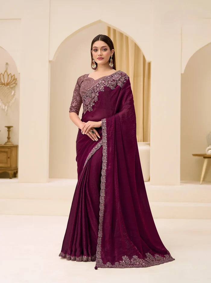 Deep Wine Georgette Party wear Saree