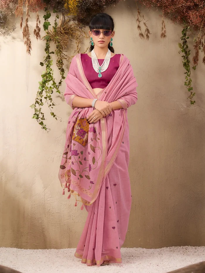 Dusty Pink Cotton Weaving Saree