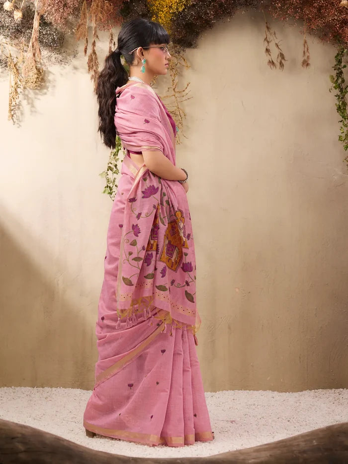 Dusty Pink Cotton Weaving Saree