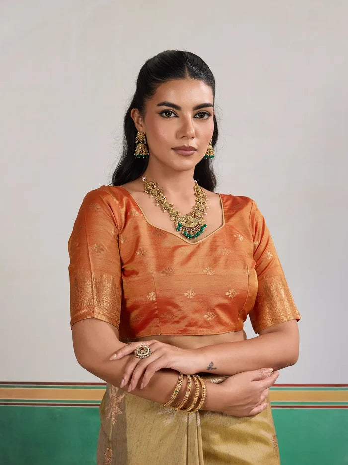 Dusty Yellow Tussar Silk Weaving Work Saree
