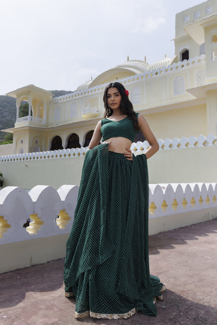 Emerald Green Leheriya Lehenga Set