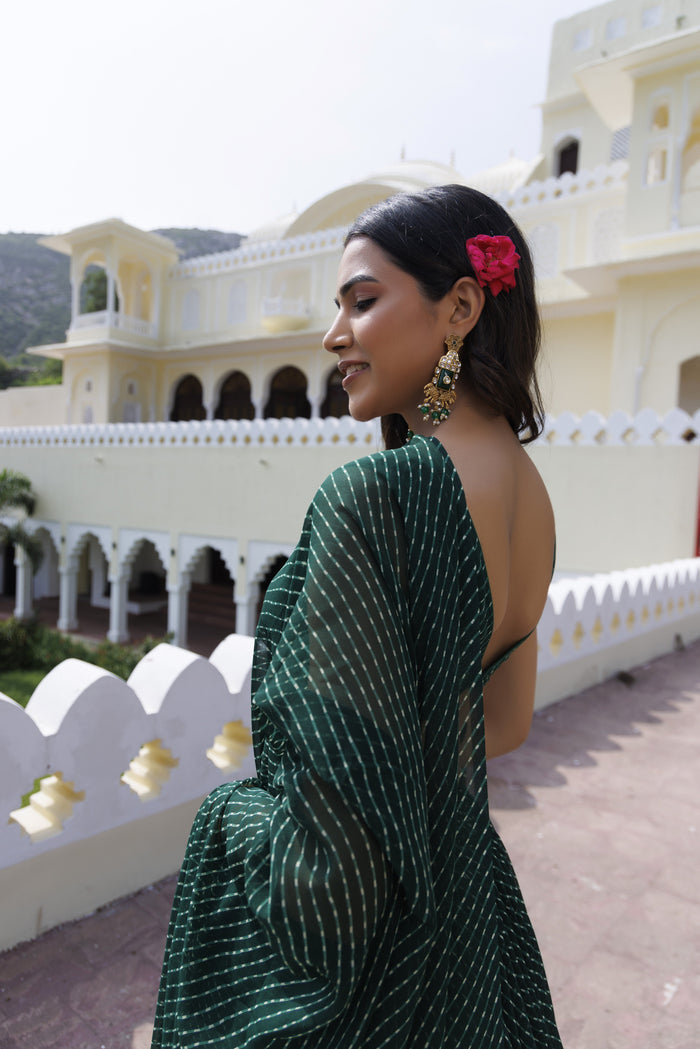 Emerald Green Leheriya Lehenga Set