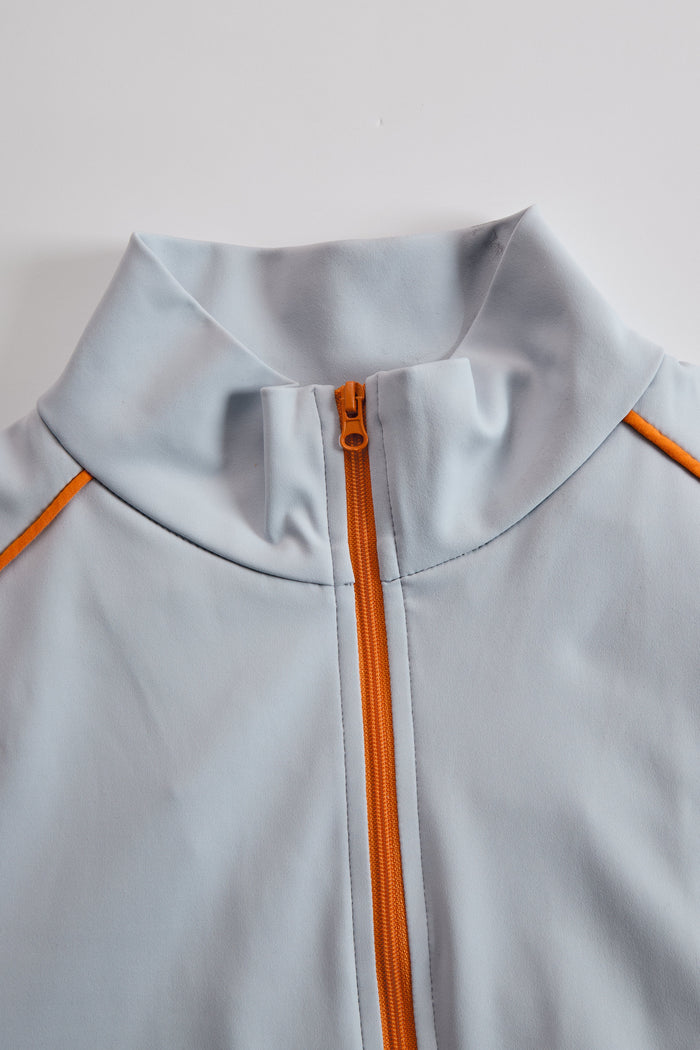 Fashionable Sporty Gray-blue Long-sleeved Half-zip Top And Trousers Set  - By Qivii