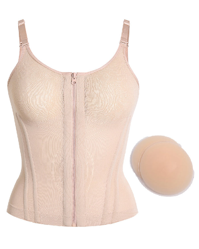 Floral Lace Overbust Waist Trainer Top With Nipple Covers - By Qivii