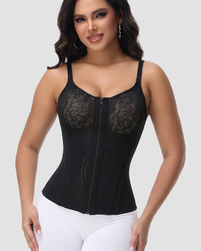 Floral Lace Overbust Waist Trainer Top With Nipple Covers - By Qivii