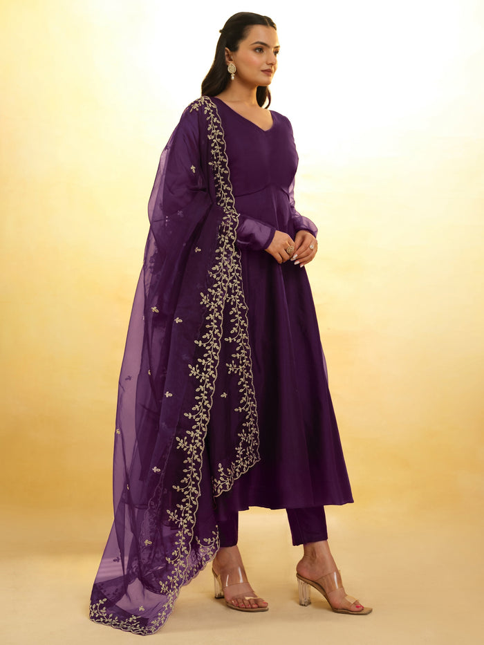 Beautiful purple organza festival wear salwar suit with matching dupatta