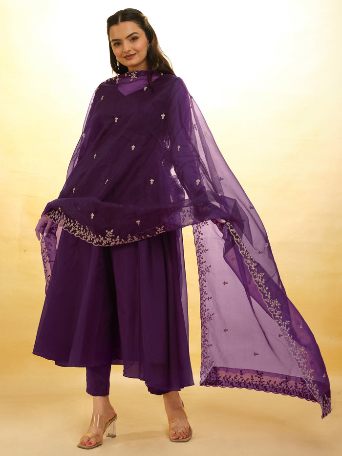 Glamorous Purple Organza Festival Wear Salwar Suit With Dupatta for Women