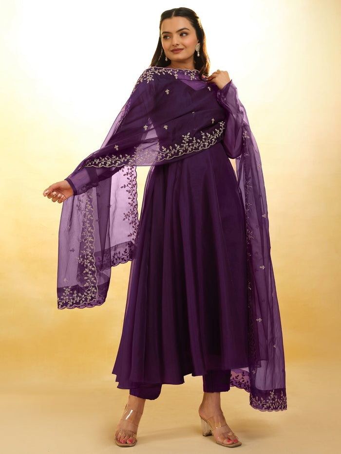 Glamorous Purple Organza Festival Wear Salwar Suit With Dupatta - Elegant Indian traditional outfit for special occasions