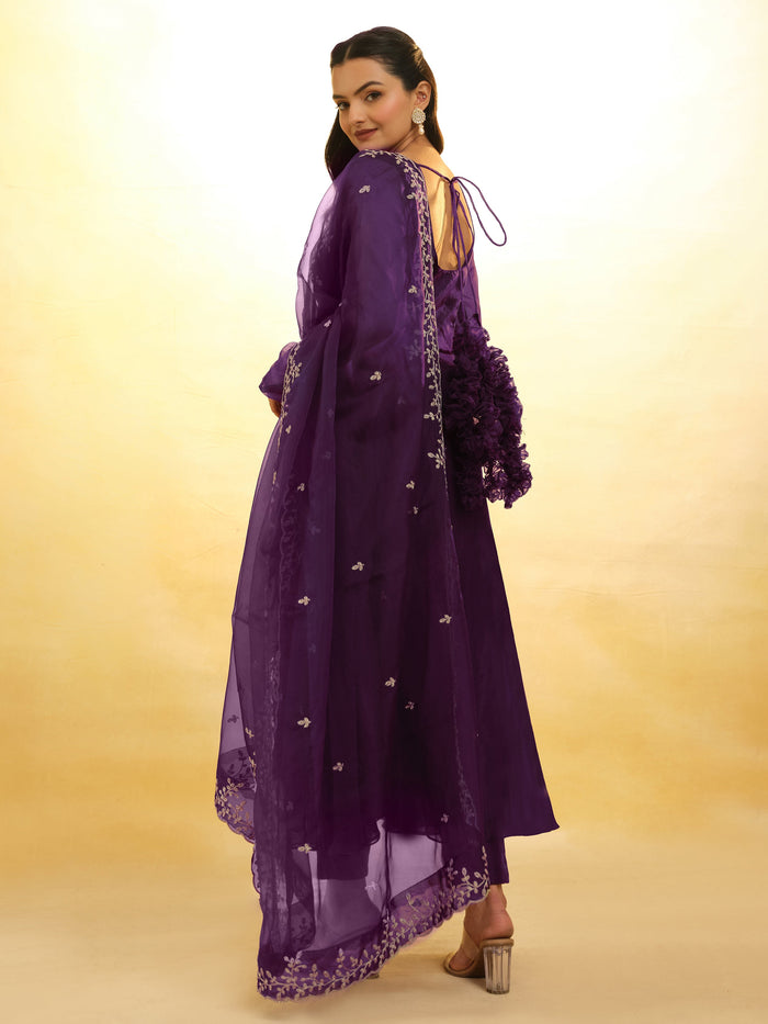 Beautiful and elegant purple organza festival wear salwar suit with matching dupatta