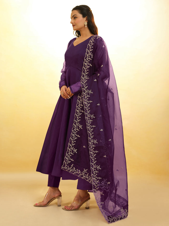 Glamorous Purple Organza Festival Wear Salwar Suit With Dupatta for Women